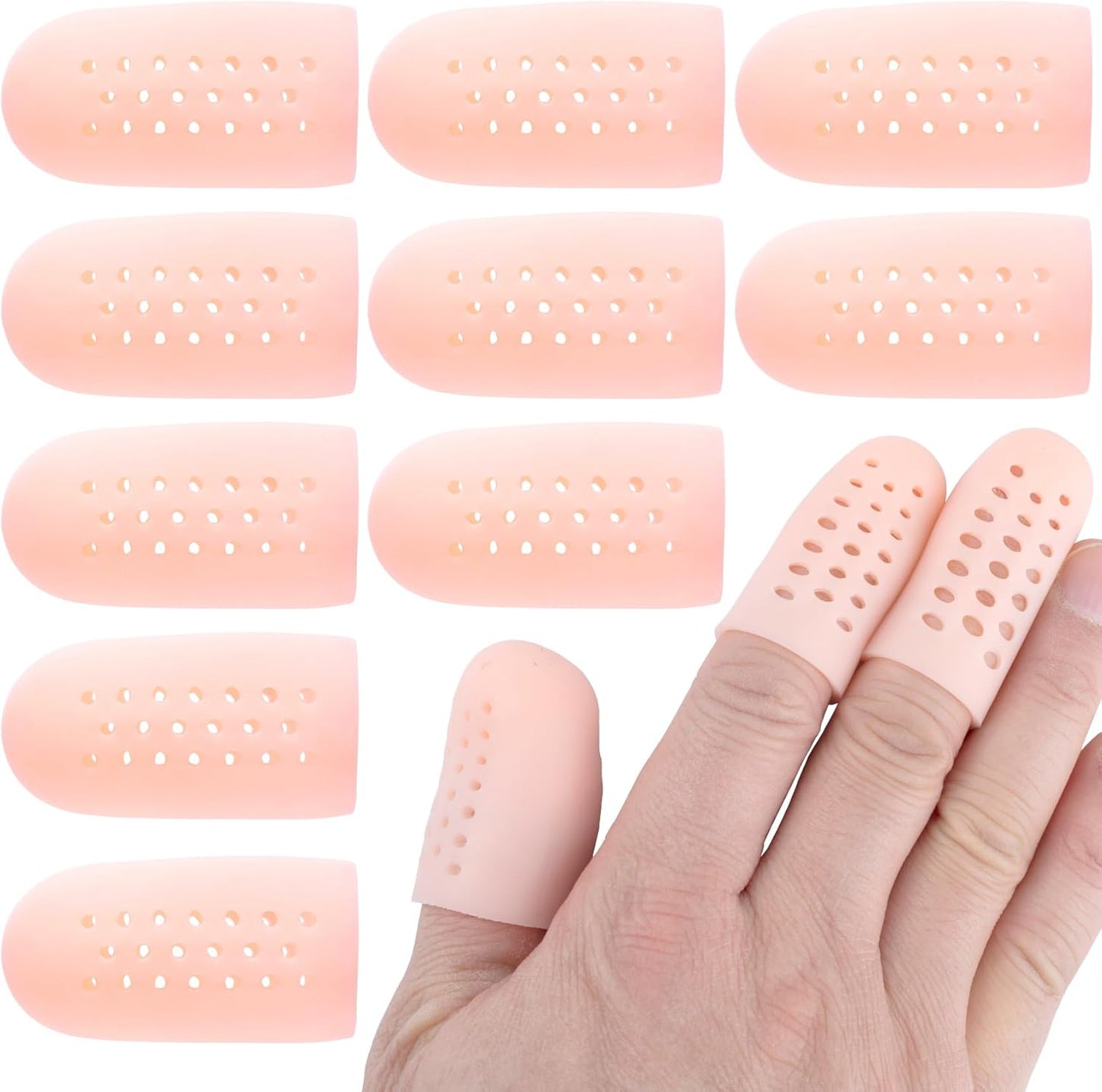 10pcs Gel Finger Cots/Covers, Silicone Finger Protector Support, Finger Caps Finger Sleeves Thumb Protector for Finger Cracking Trigger Finger Arthritis Pain Relief (Beige, Short)