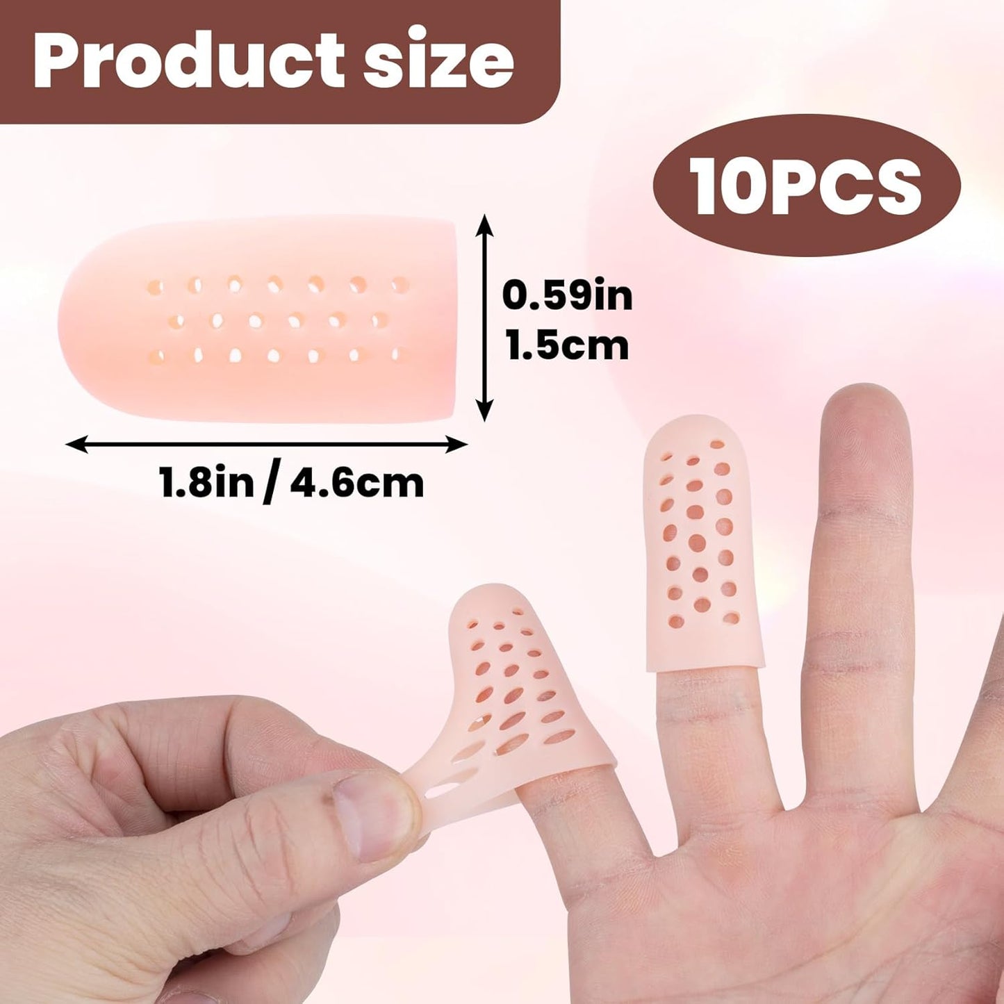 10pcs Gel Finger Cots/Covers, Silicone Finger Protector Support, Finger Caps Finger Sleeves Thumb Protector for Finger Cracking Trigger Finger Arthritis Pain Relief (Beige, Short)