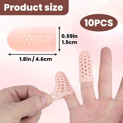 10pcs Gel Finger Cots/Covers, Silicone Finger Protector Support, Finger Caps Finger Sleeves Thumb Protector for Finger Cracking Trigger Finger Arthritis Pain Relief (Beige, Short)