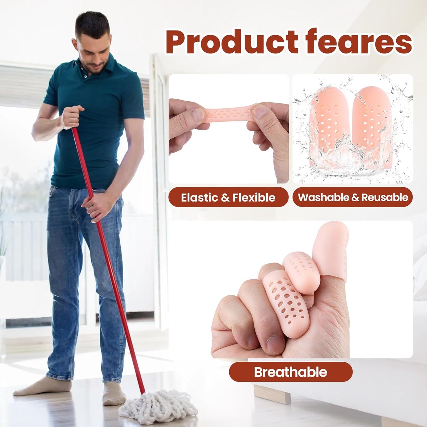 10pcs Gel Finger Cots/Covers, Silicone Finger Protector Support, Finger Caps Finger Sleeves Thumb Protector for Finger Cracking Trigger Finger Arthritis Pain Relief (Beige, Short)