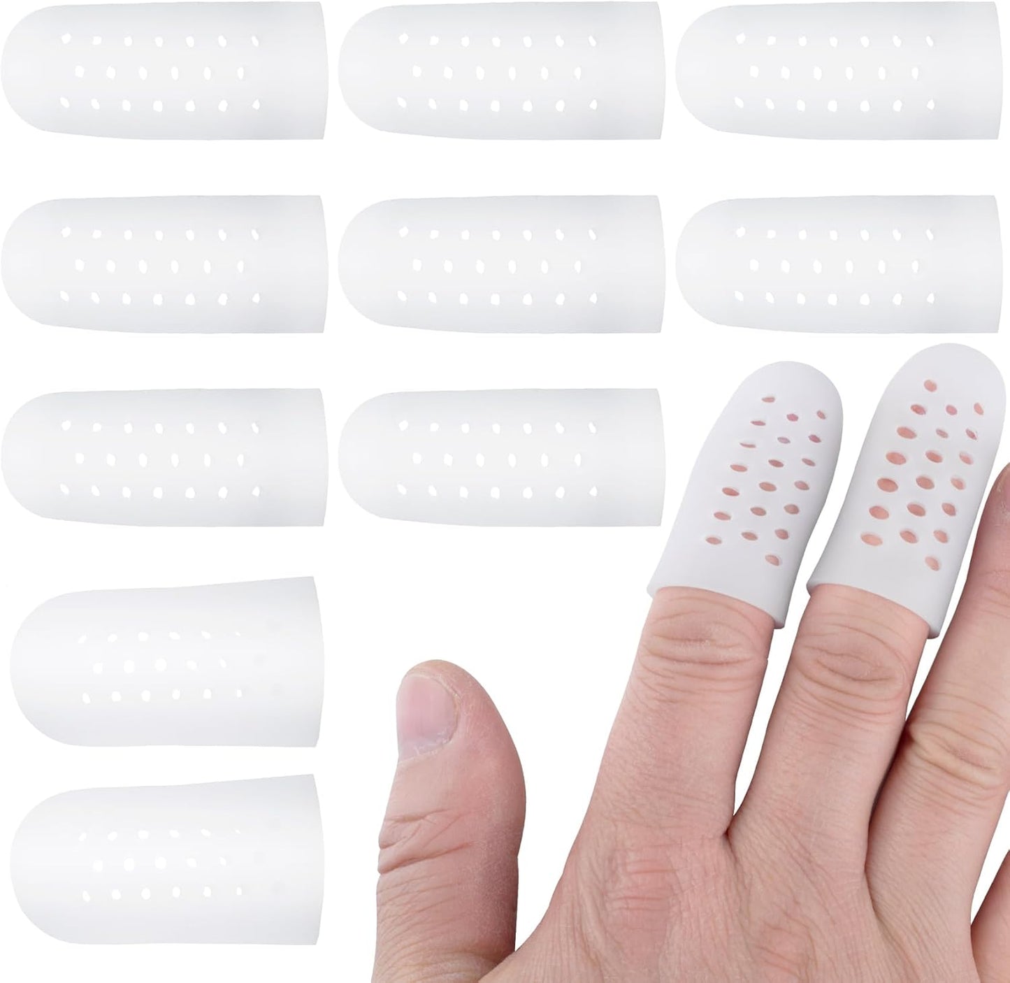 10pcs Gel Finger Cots/Covers, Silicone Finger Protector Support, Finger Caps Finger Sleeves Thumb Protector for Finger Cracking Trigger Finger Arthritis Pain Relief (Beige, Short)