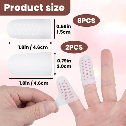 10pcs Gel Finger Cots/Covers, Silicone Finger Protector Support, Finger Caps Finger Sleeves Thumb Protector for Finger Cracking Trigger Finger Arthritis Pain Relief (Beige, Short)