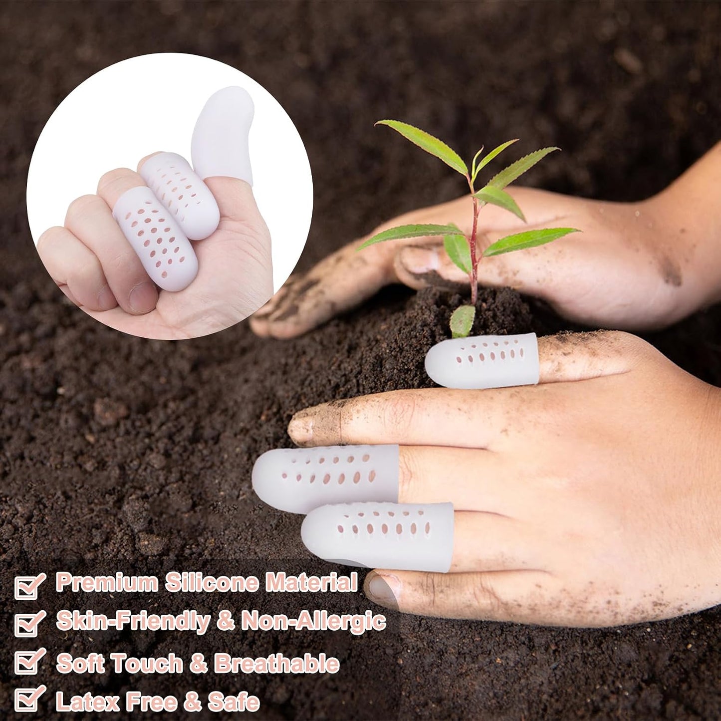 10pcs Gel Finger Cots/Covers, Silicone Finger Protector Support, Finger Caps Finger Sleeves Thumb Protector for Finger Cracking Trigger Finger Arthritis Pain Relief (Beige, Short)