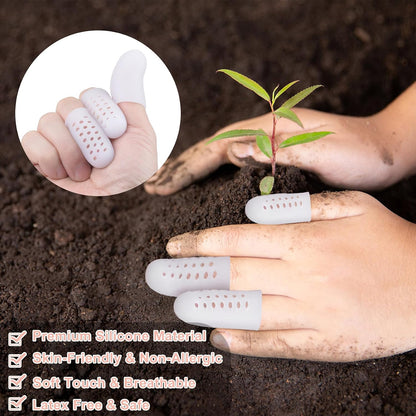 10pcs Gel Finger Cots/Covers, Silicone Finger Protector Support, Finger Caps Finger Sleeves Thumb Protector for Finger Cracking Trigger Finger Arthritis Pain Relief (Beige, Short)