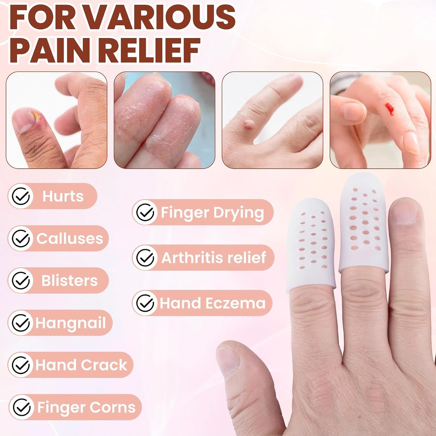 10pcs Gel Finger Cots/Covers, Silicone Finger Protector Support, Finger Caps Finger Sleeves Thumb Protector for Finger Cracking Trigger Finger Arthritis Pain Relief (Beige, Short)