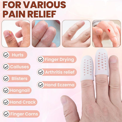 10pcs Gel Finger Cots/Covers, Silicone Finger Protector Support, Finger Caps Finger Sleeves Thumb Protector for Finger Cracking Trigger Finger Arthritis Pain Relief (Beige, Short)