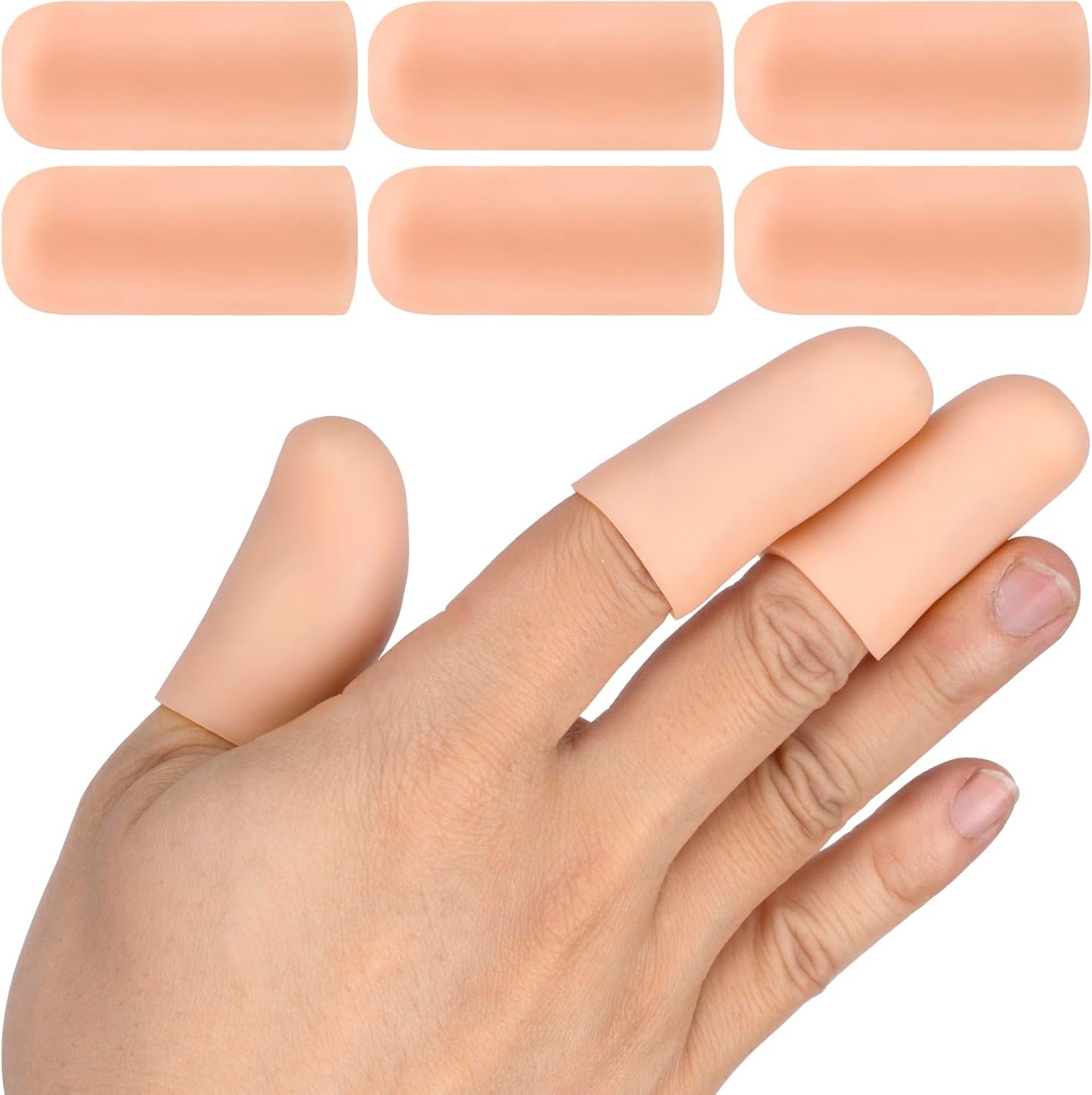 10pcs Gel Finger Cots/Covers, Silicone Finger Protector Support, Finger Caps Finger Sleeves Thumb Protector for Finger Cracking Trigger Finger Arthritis Pain Relief (Beige, Short)