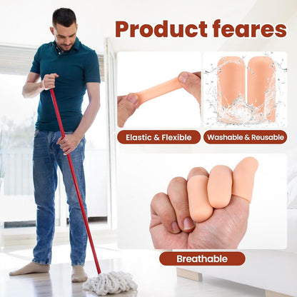 10pcs Gel Finger Cots/Covers, Silicone Finger Protector Support, Finger Caps Finger Sleeves Thumb Protector for Finger Cracking Trigger Finger Arthritis Pain Relief (Beige, Short)