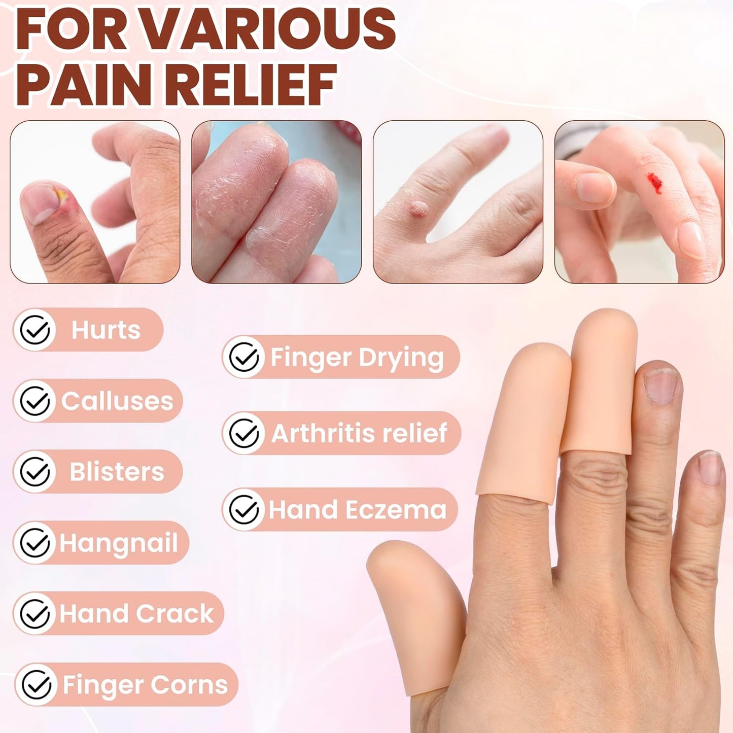 10pcs Gel Finger Cots/Covers, Silicone Finger Protector Support, Finger Caps Finger Sleeves Thumb Protector for Finger Cracking Trigger Finger Arthritis Pain Relief (Beige, Short)