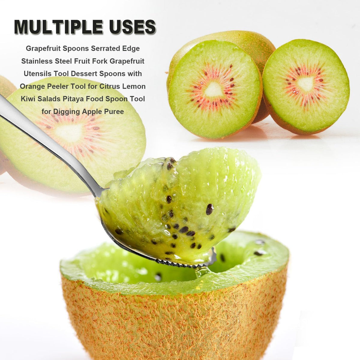 Grapefruit Spoons Serrated Edge Stainless Steel Grapefruit Utensils Tool Dessert Spoons for Citrus Lemon Kiwi Salads Melon Lime Pitaya Apple Fruit Puree