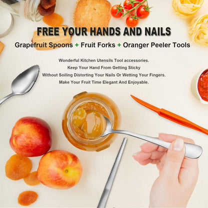 Grapefruit Spoons Serrated Edge Stainless Steel Grapefruit Utensils Tool Dessert Spoons for Citrus Lemon Kiwi Salads Melon Lime Pitaya Apple Fruit Puree
