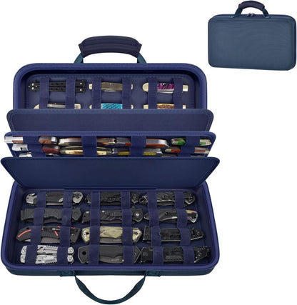 64+ Pocket Knife Storage Case for Folding Knife Collections | Hard EVA Shell, 88 Slots, 2 Dividers and Elastic Straps for EDC, Camping and Collector Knives, Case Only