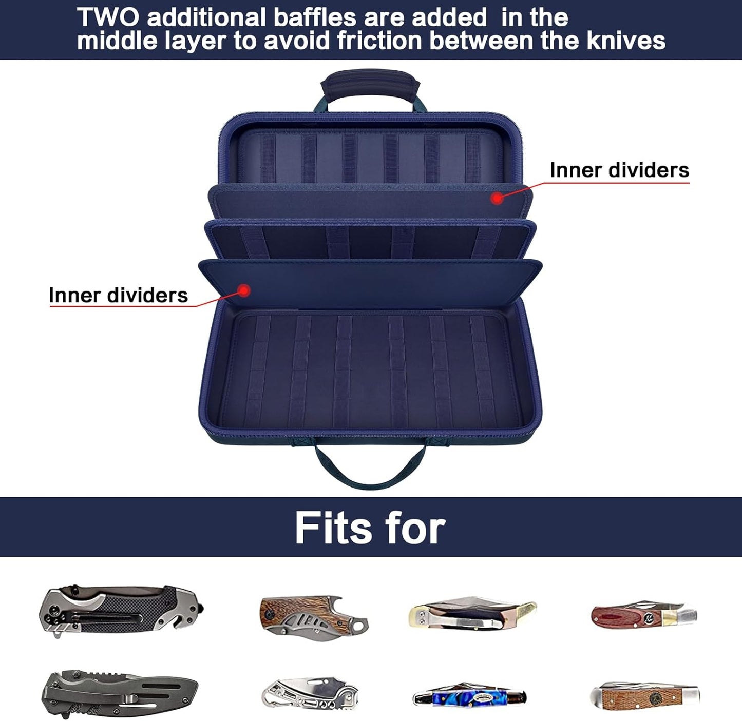 64+ Pocket Knife Storage Case for Folding Knife Collections | Hard EVA Shell, 88 Slots, 2 Dividers and Elastic Straps for EDC, Camping and Collector Knives, Case Only