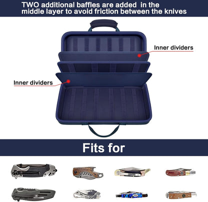 64+ Pocket Knife Storage Case for Folding Knife Collections | Hard EVA Shell, 88 Slots, 2 Dividers and Elastic Straps for EDC, Camping and Collector Knives, Case Only