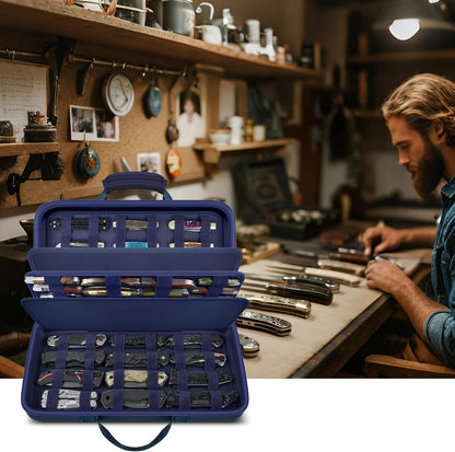 64+ Pocket Knife Storage Case for Folding Knife Collections | Hard EVA Shell, 88 Slots, 2 Dividers and Elastic Straps for EDC, Camping and Collector Knives, Case Only