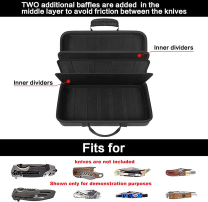 64+ Pocket Knife Storage Case for Folding Knife Collections | Hard EVA Shell, 88 Slots, 2 Dividers and Elastic Straps for EDC, Camping and Collector Knives, Case Only
