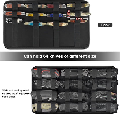 64+ Pocket Knife Storage Case for Folding Knife Collections | Hard EVA Shell, 88 Slots, 2 Dividers and Elastic Straps for EDC, Camping and Collector Knives, Case Only