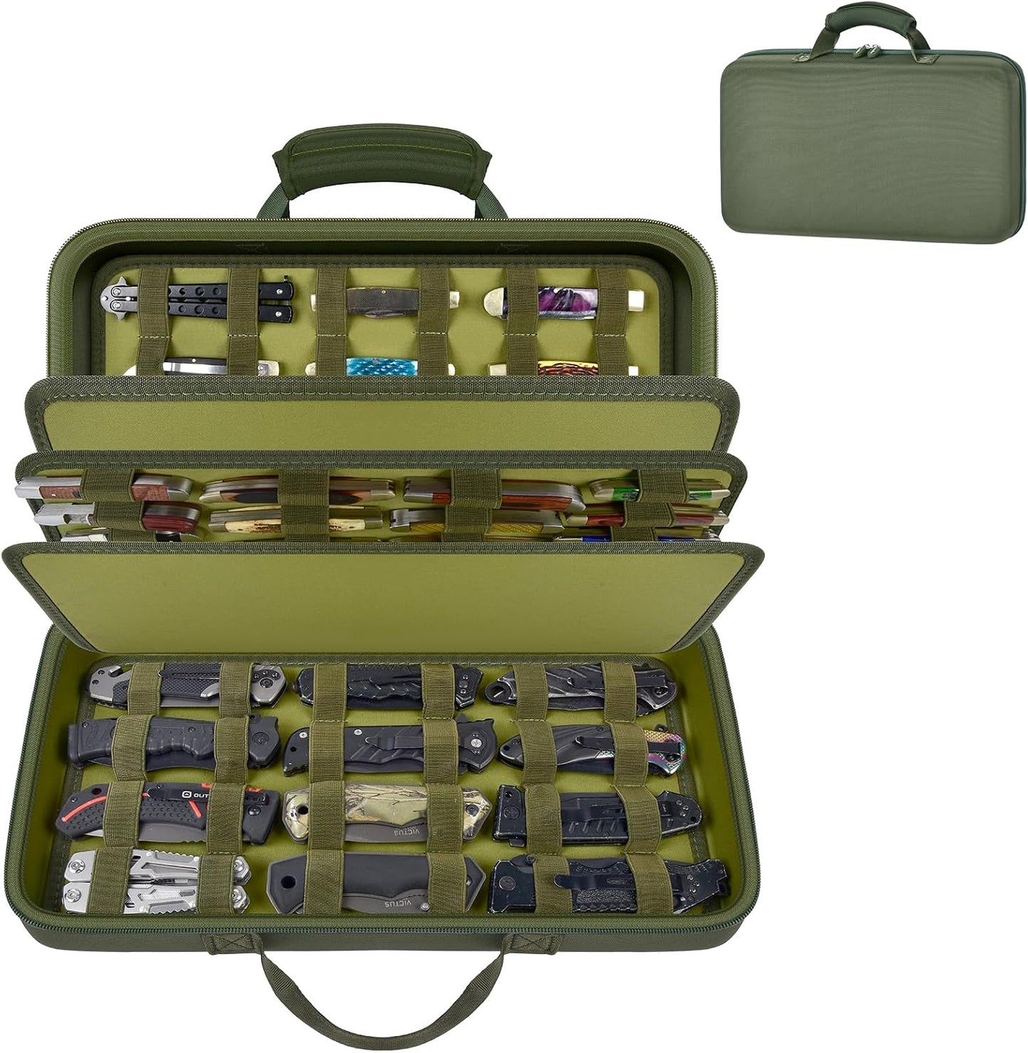 64+ Pocket Knife Storage Case for Folding Knife Collections | Hard EVA Shell, 88 Slots, 2 Dividers and Elastic Straps for EDC, Camping and Collector Knives, Case Only