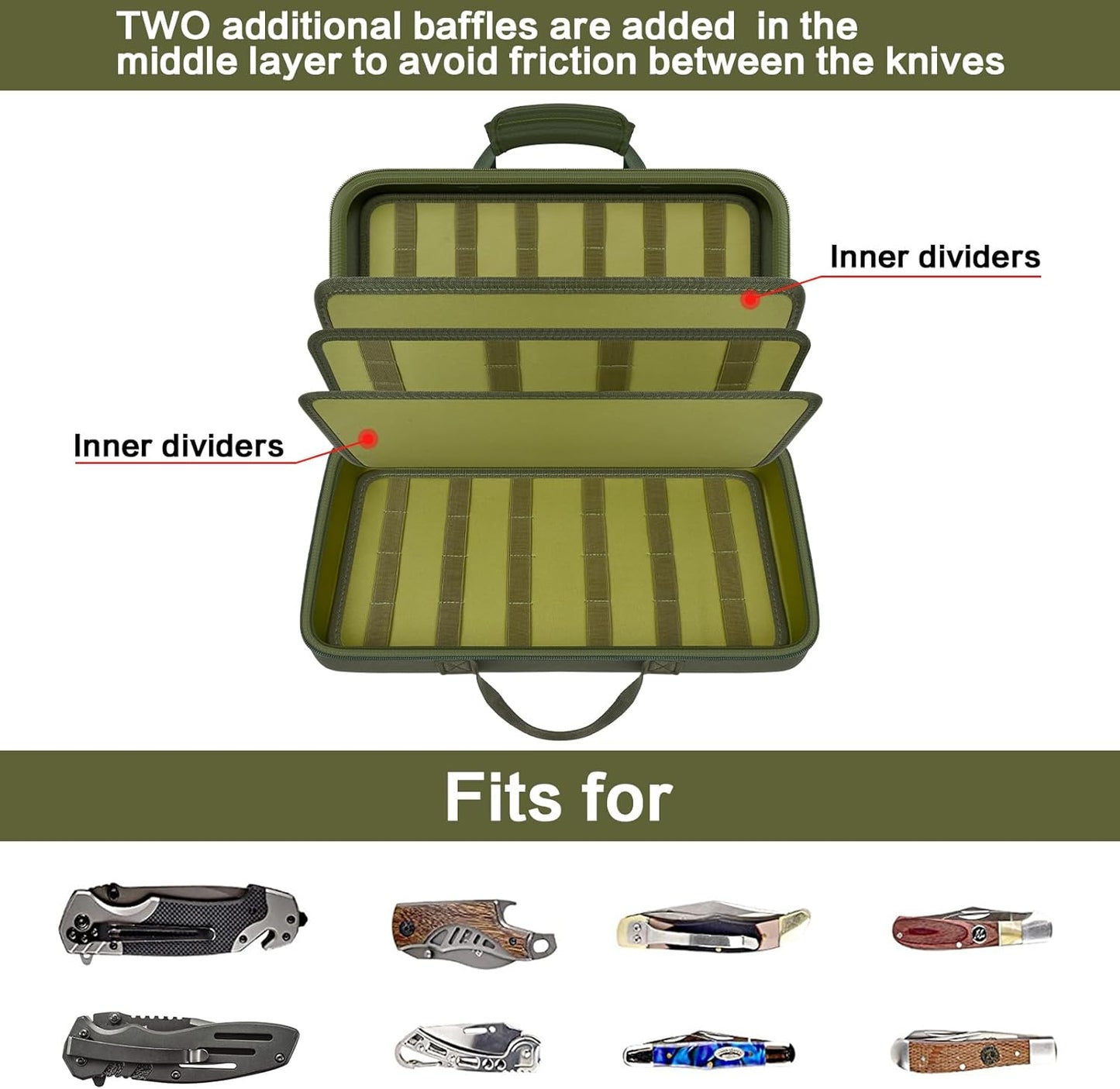 64+ Pocket Knife Storage Case for Folding Knife Collections | Hard EVA Shell, 88 Slots, 2 Dividers and Elastic Straps for EDC, Camping and Collector Knives, Case Only