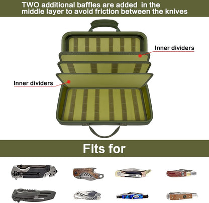64+ Pocket Knife Storage Case for Folding Knife Collections | Hard EVA Shell, 88 Slots, 2 Dividers and Elastic Straps for EDC, Camping and Collector Knives, Case Only