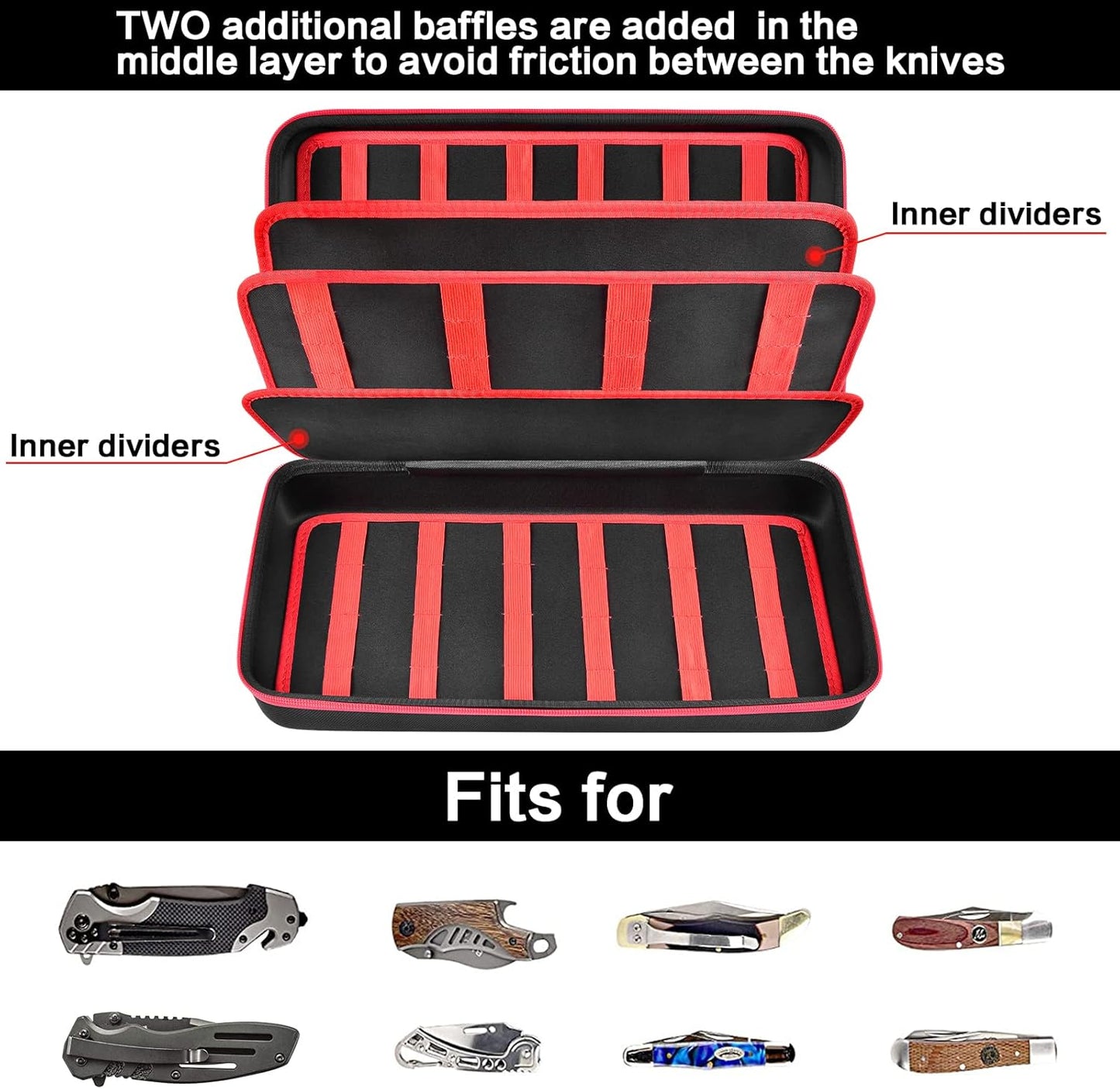 64+ Pocket Knife Storage Case for Folding Knife Collections | Hard EVA Shell, 88 Slots, 2 Dividers and Elastic Straps for EDC, Camping and Collector Knives, Case Only