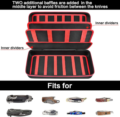 64+ Pocket Knife Storage Case for Folding Knife Collections | Hard EVA Shell, 88 Slots, 2 Dividers and Elastic Straps for EDC, Camping and Collector Knives, Case Only