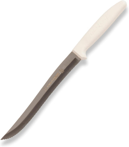 S158SC-PCP Sani-Safe 13483 Utility Slicer, 8" Scalloped Edge Stamped High Carbon Stain-Free Steel Blade, Textured Polypropylene White Handle, Serrated Kitchen Knife, NSF Certified