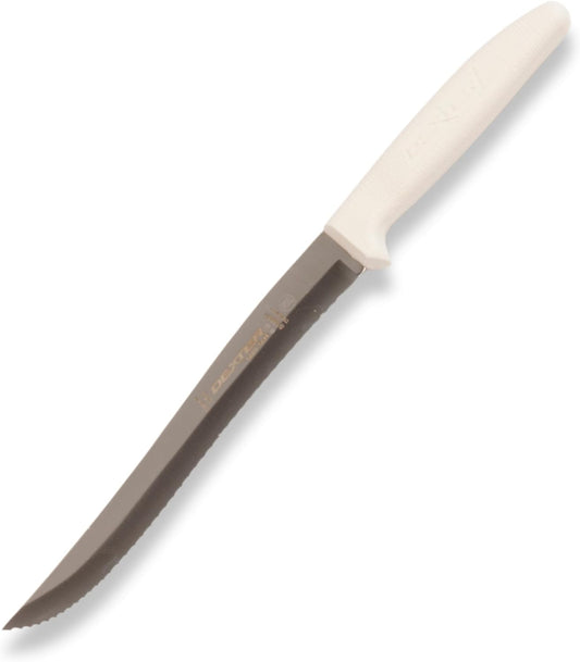 S158SC-PCP Sani-Safe 13483 Utility Slicer, 8" Scalloped Edge Stamped High Carbon Stain-Free Steel Blade, Textured Polypropylene White Handle, Serrated Kitchen Knife, NSF Certified