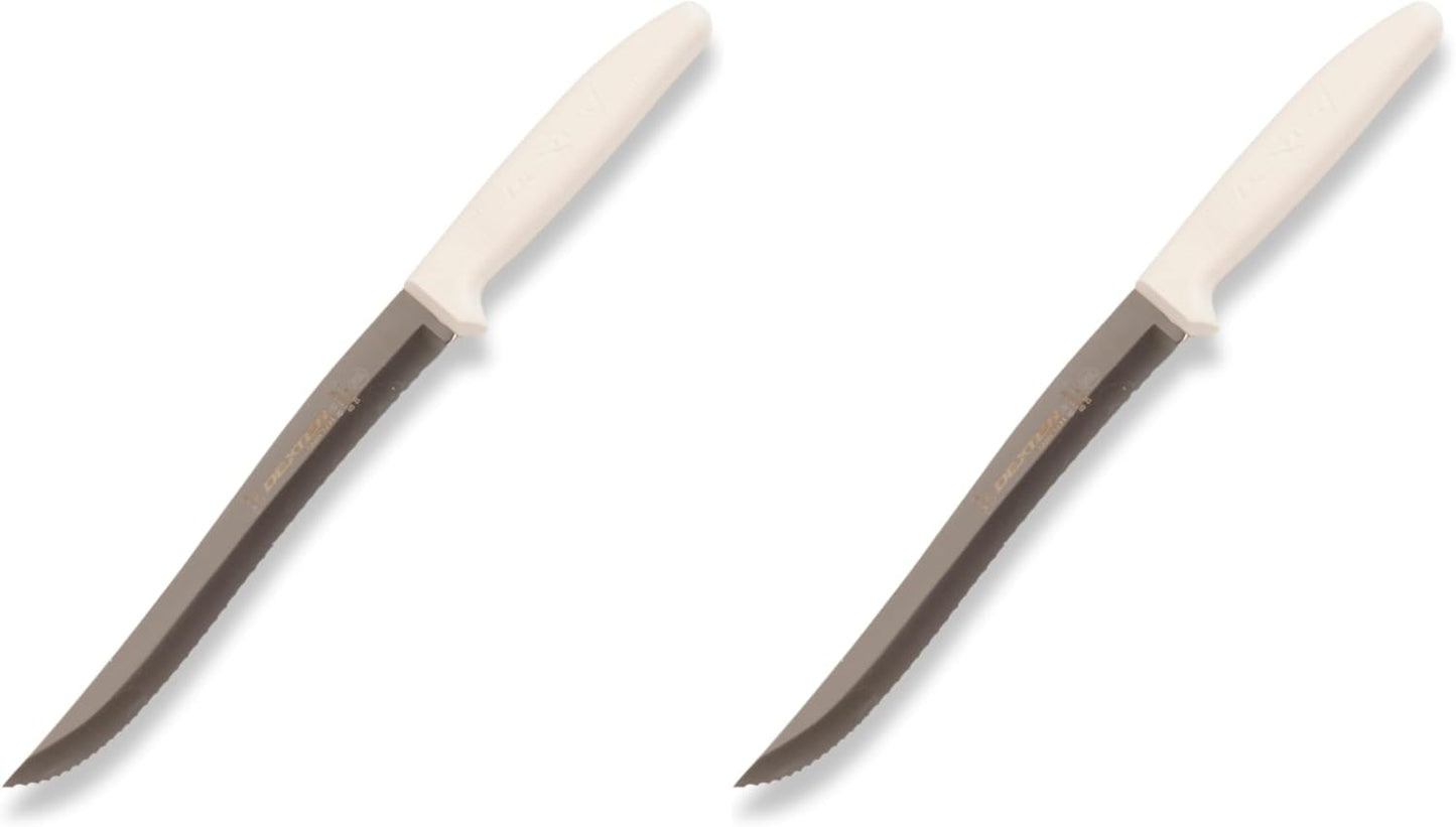 S158SC-PCP Sani-Safe 13483 Utility Slicer, 8" Scalloped Edge Stamped High Carbon Stain-Free Steel Blade, Textured Polypropylene White Handle, Serrated Kitchen Knife, NSF Certified