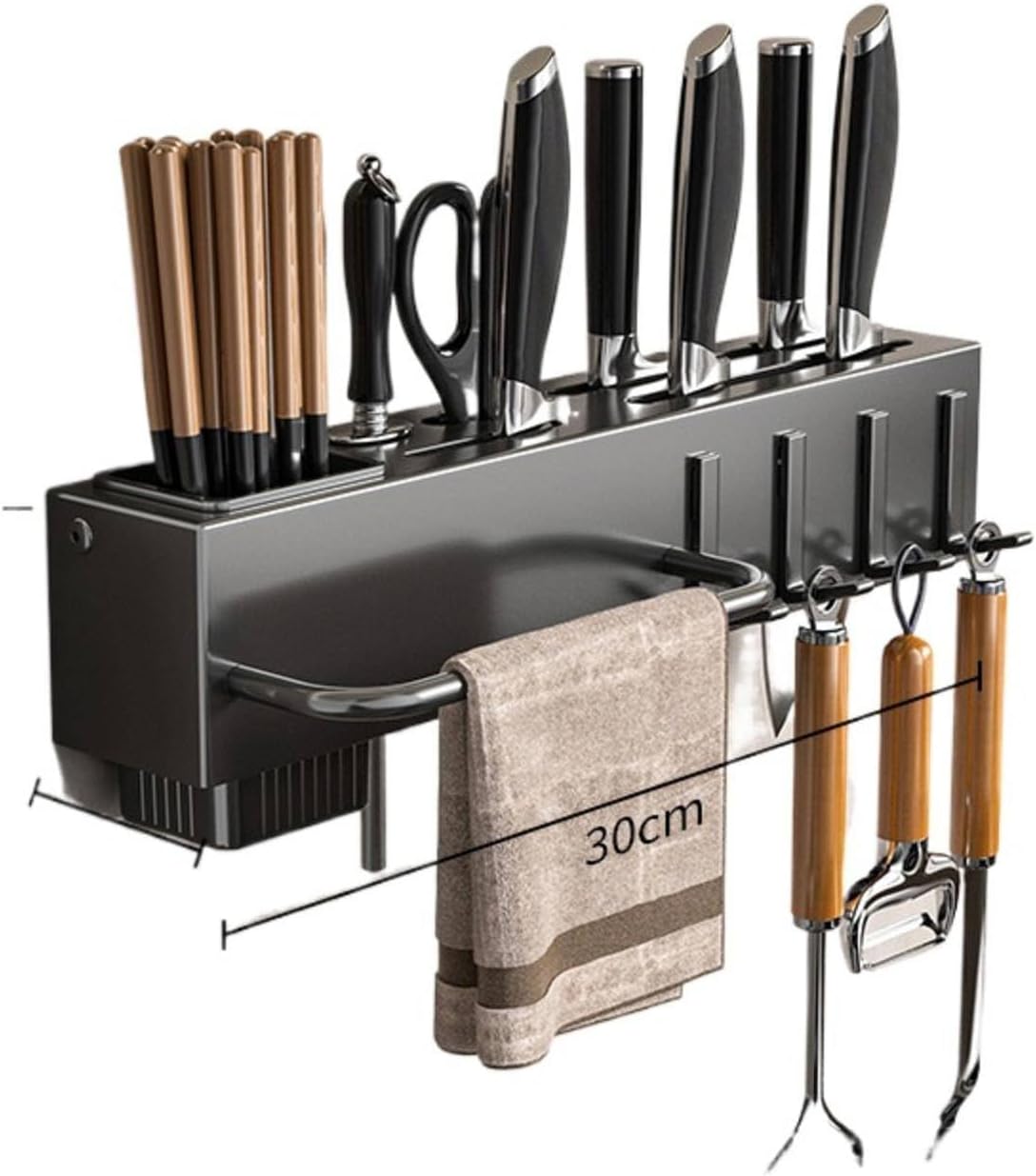 New Multi-Functional Kitchen Rack Home Wall-Mounted Knives Chopstick and Spoon Storage Rack Punch-Free cookware draining Rack