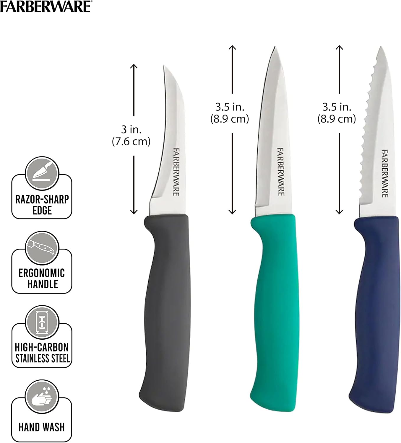 Paring Knife Set, 3-Piece, Blue