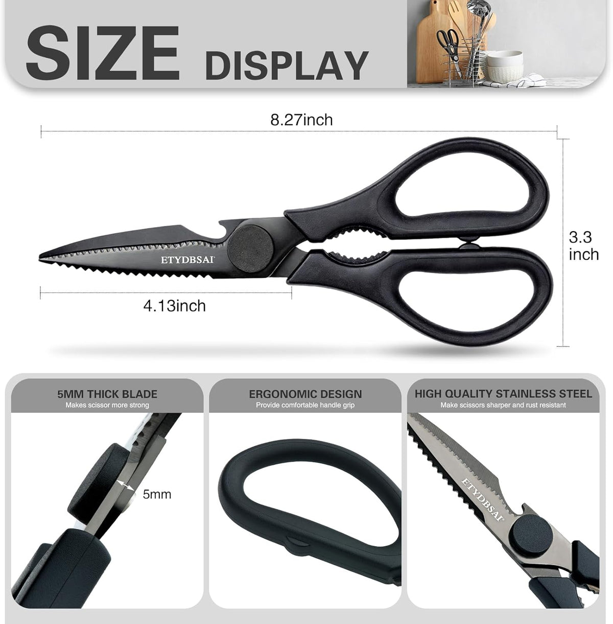 Kitchen Scissors Come Apart, All Purpose Kitchen Shears for Food | Easy to Clean,Comfort Grip,Detachable Titanium Plated Blade,Sharp and Durable for Meat, Poultry, Fish