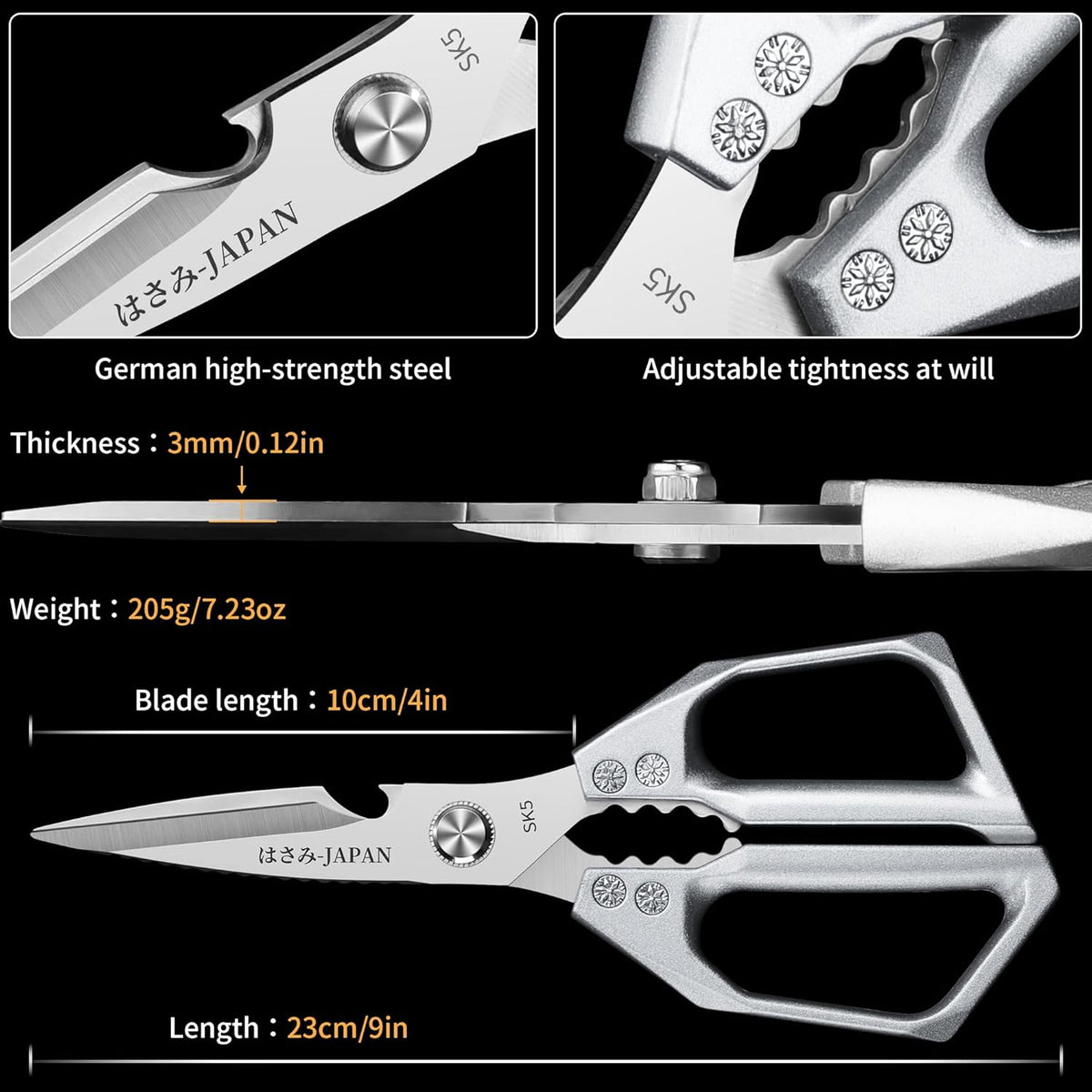 Plys Poultry Shears, Kitchen Scissors for Food, Japanese All Purpose Heavy Duty for Chicken Wing/Bone, Meat, Quail, Fish, Turkey, Vegetables, Stainless Steel Cooking Aid Scissors, Dishwasher Safe