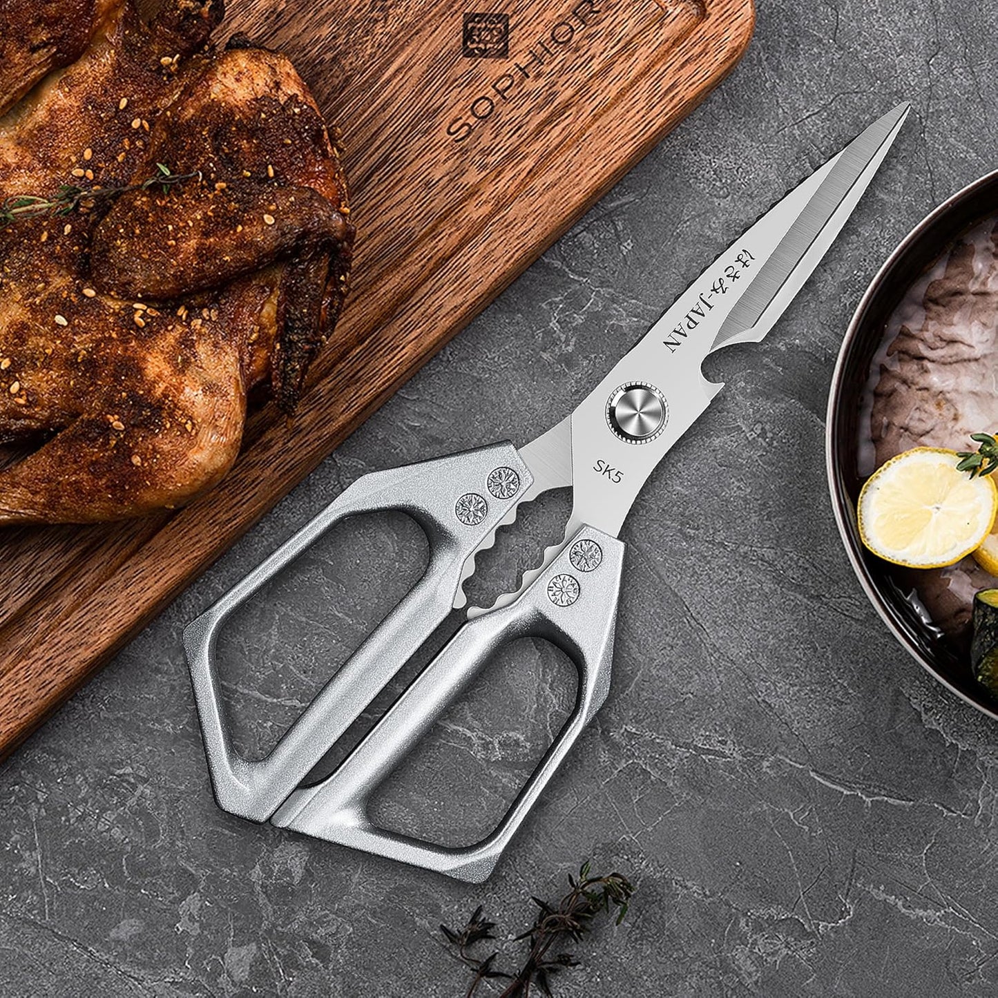 Plys Poultry Shears, Kitchen Scissors for Food, Japanese All Purpose Heavy Duty for Chicken Wing/Bone, Meat, Quail, Fish, Turkey, Vegetables, Stainless Steel Cooking Aid Scissors, Dishwasher Safe
