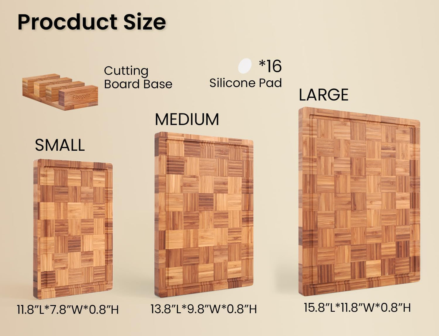 Bamboo Cutting Boards for Kitchen(Set of 3),Chopping Boards with Juice Groove,End Grain Serving Board with Holder,Bamboo Butcher Block for Meat,Vegetables,Fruit