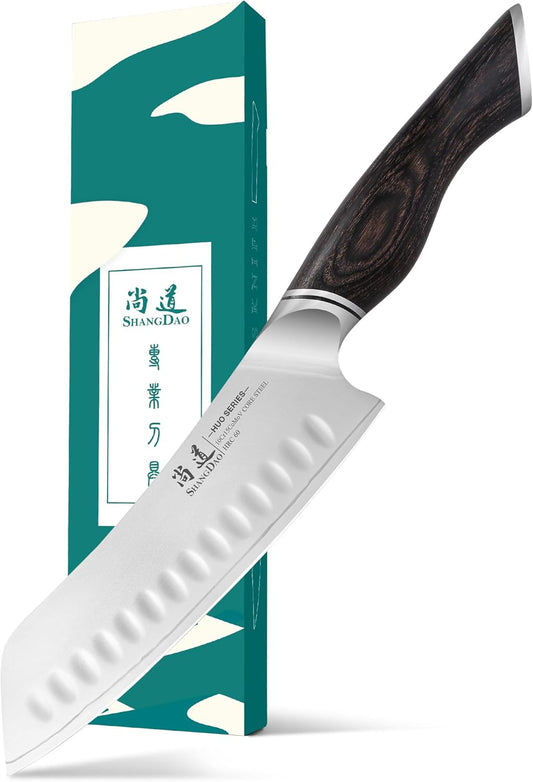 7 Inch Japanese Santoku Chef Knife, VG10 Stainless Steel Kitchen Cooking Knife with Pakkawood Handle Gift Box