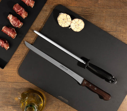 Sharpening Steel 10 Inch Nitrum Stainless Steel and 250 mm blade. Series Chaira. Body Carbon Steel Chromium Coated 11 - Handle Polypropylene. Lightweight and smooth shapes. Color Black.