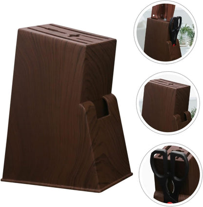 Wood Knife Holder Block without Knives Kitchen Knife Storage Rack with Wide Slots for Knives Scissors and Kitchen Tools Wood Grain Texture Organizer for Countertop