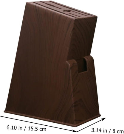 Wood Knife Holder Block without Knives Kitchen Knife Storage Rack with Wide Slots for Knives Scissors and Kitchen Tools Wood Grain Texture Organizer for Countertop