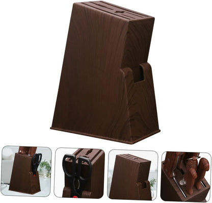 Wood Knife Holder Block without Knives Kitchen Knife Storage Rack with Wide Slots for Knives Scissors and Kitchen Tools Wood Grain Texture Organizer for Countertop