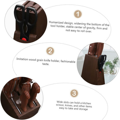 Wood Knife Holder Block without Knives Kitchen Knife Storage Rack with Wide Slots for Knives Scissors and Kitchen Tools Wood Grain Texture Organizer for Countertop