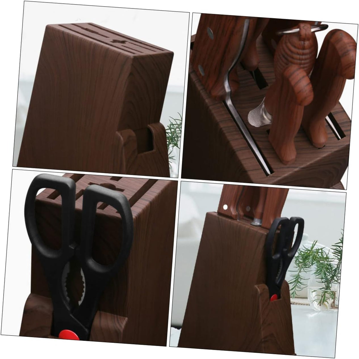 Wood Knife Holder Block without Knives Kitchen Knife Storage Rack with Wide Slots for Knives Scissors and Kitchen Tools Wood Grain Texture Organizer for Countertop