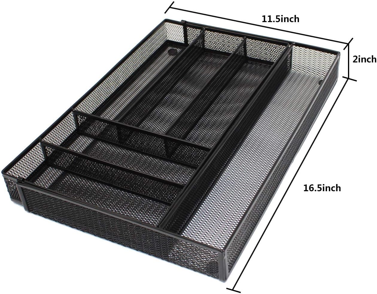 Utensil Drawer Organizer - Expandable Cutlery Tray, Silverware/Flatware Storage Divider for Kitchen, Mesh Designing with Non-slip Rubber Feet (black)