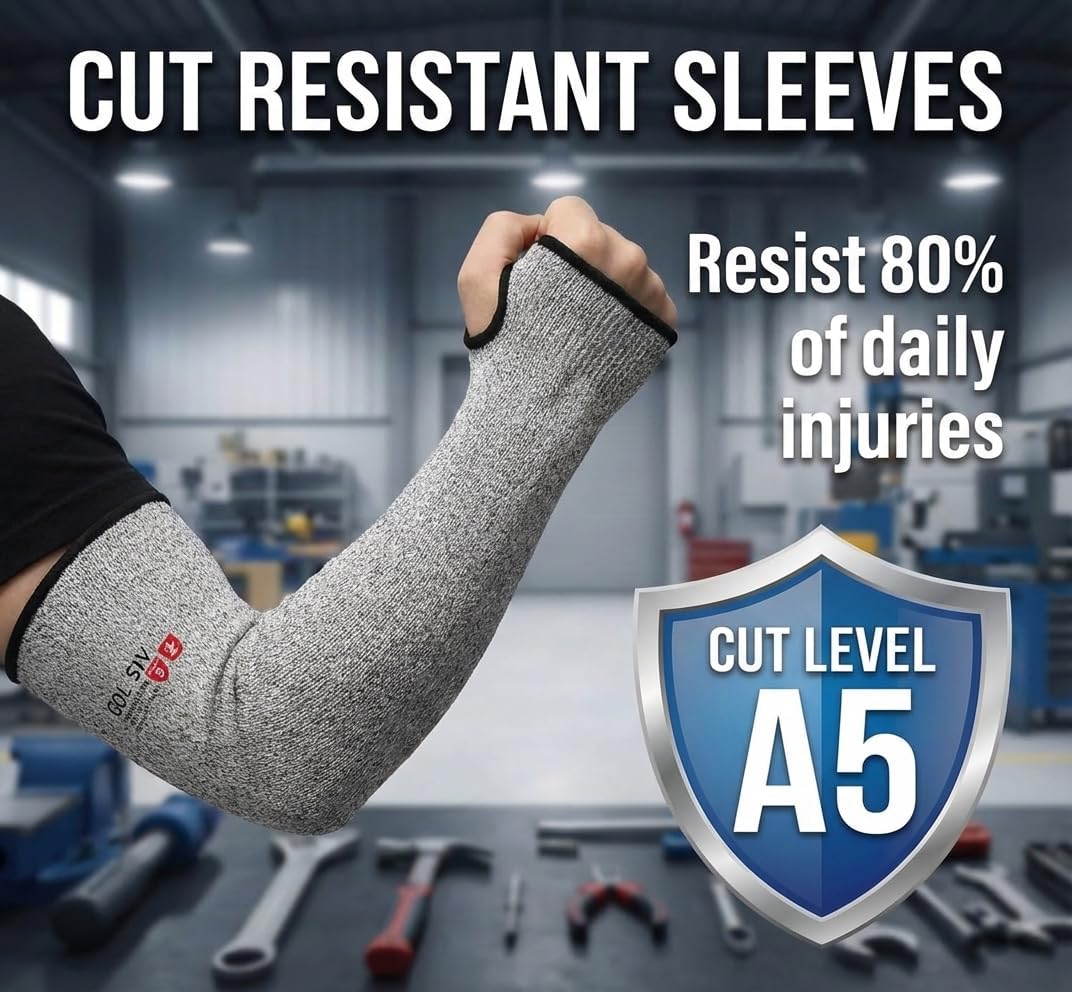 Arm Protectors For Thin Skin And Bruising, Kevlar Sleeves. A5 Level Cut Resistant Arm Sleeves For Gardening, Welding, Kitchen (Grey, 17.7 In)