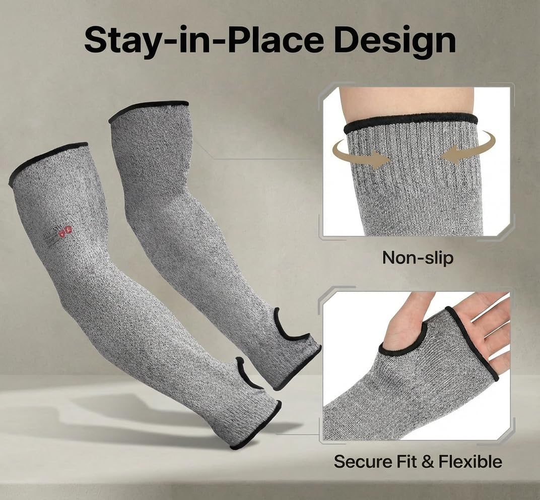 Arm Protectors For Thin Skin And Bruising, Kevlar Sleeves. A5 Level Cut Resistant Arm Sleeves For Gardening, Welding, Kitchen (Grey, 17.7 In)