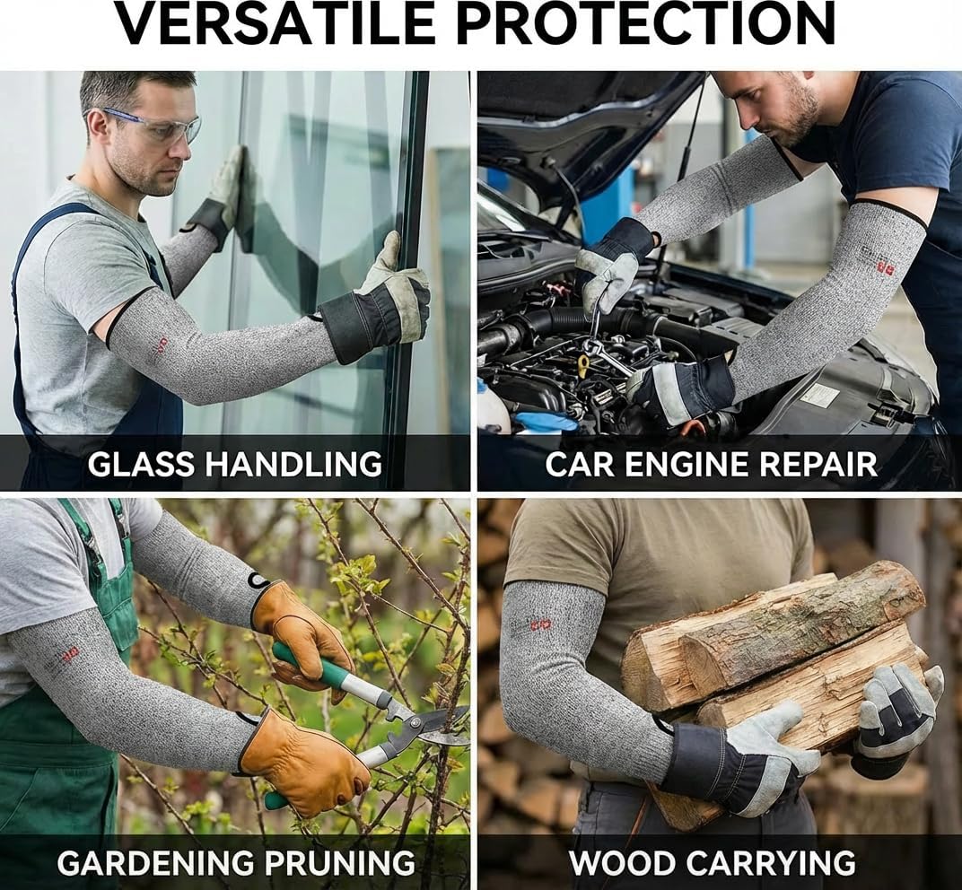 Arm Protectors For Thin Skin And Bruising, Kevlar Sleeves. A5 Level Cut Resistant Arm Sleeves For Gardening, Welding, Kitchen (Grey, 17.7 In)