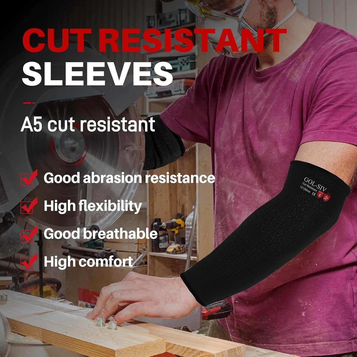 Arm Protectors For Thin Skin And Bruising, Kevlar Sleeves. A5 Level Cut Resistant Arm Sleeves For Gardening, Welding, Kitchen (Grey, 17.7 In)