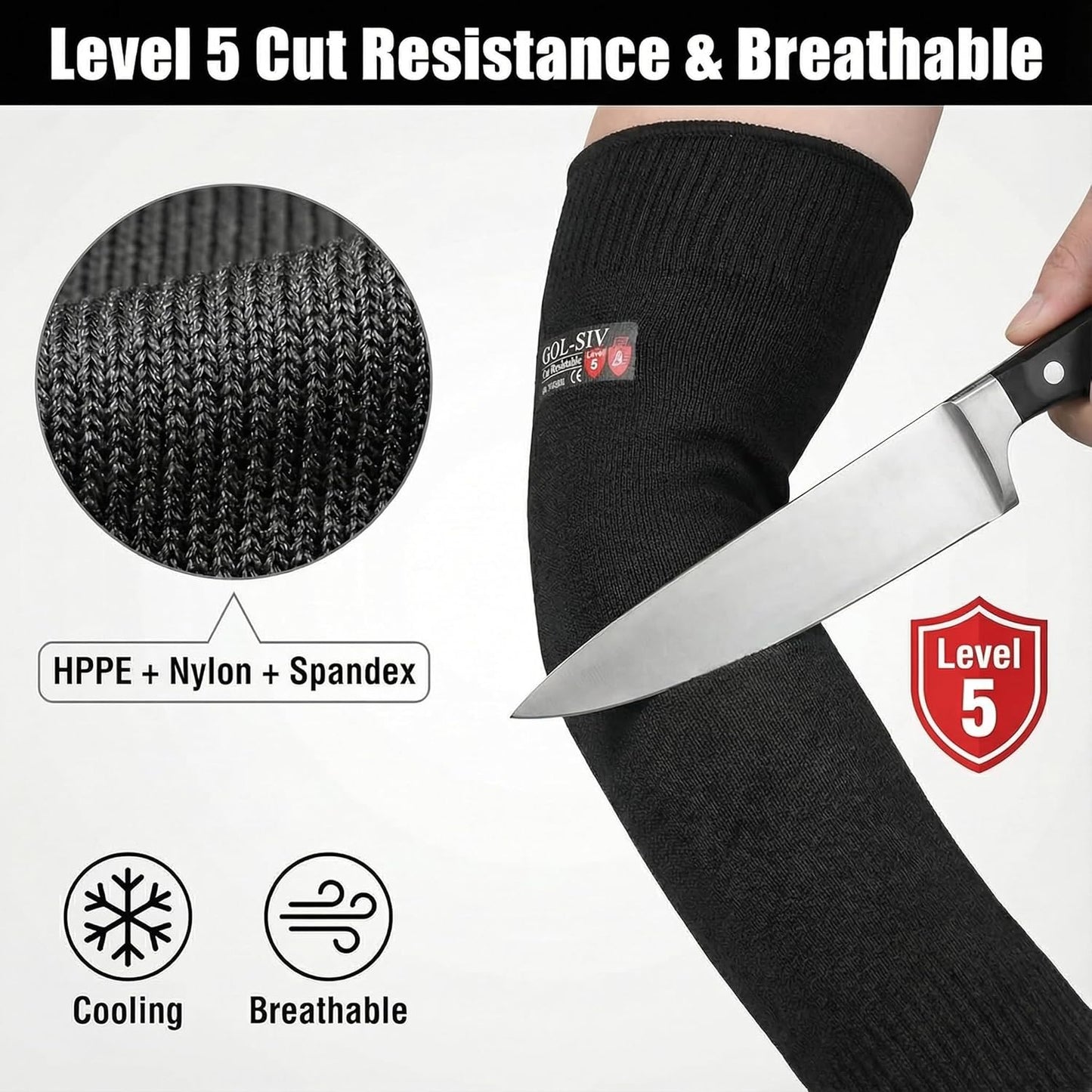 Arm Protectors For Thin Skin And Bruising, Kevlar Sleeves. A5 Level Cut Resistant Arm Sleeves For Gardening, Welding, Kitchen (Grey, 17.7 In)
