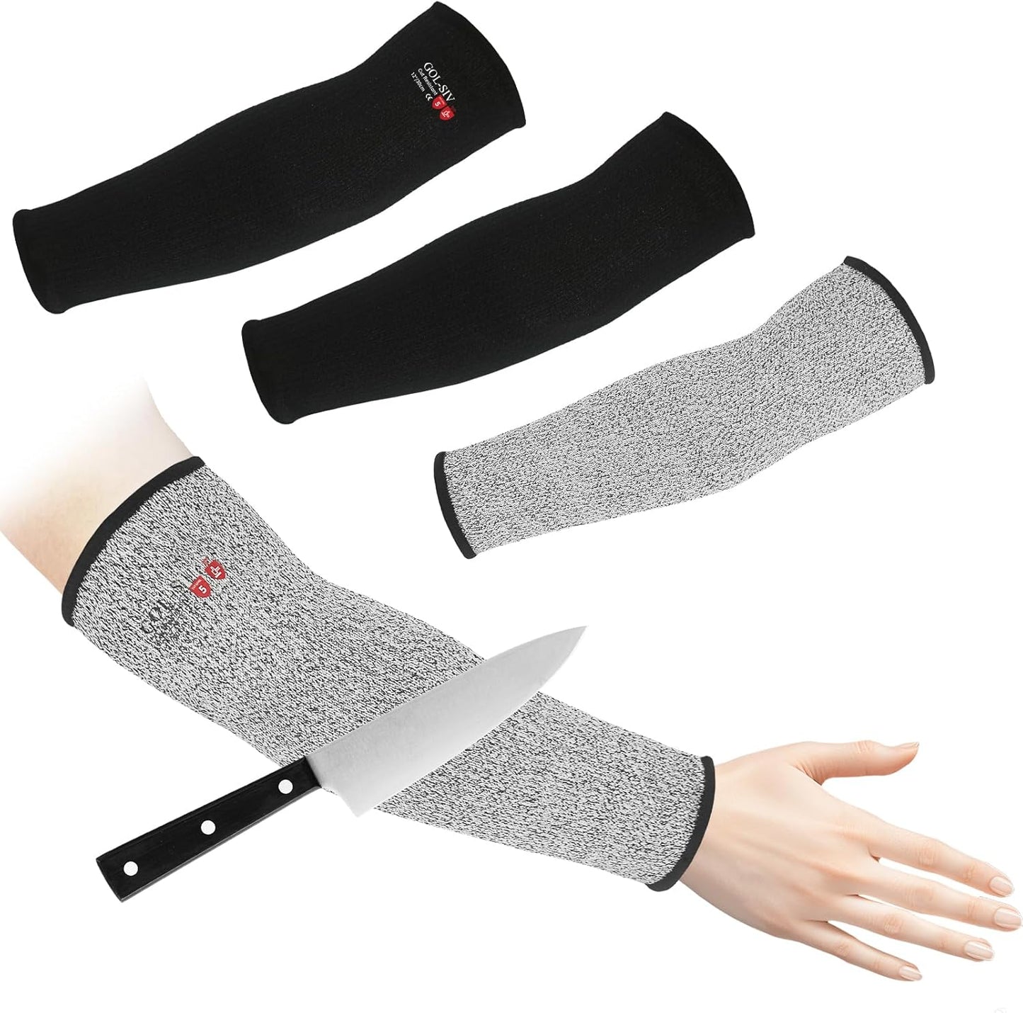 Arm Protectors For Thin Skin And Bruising, Kevlar Sleeves. A5 Level Cut Resistant Arm Sleeves For Gardening, Welding, Kitchen (Grey, 17.7 In)