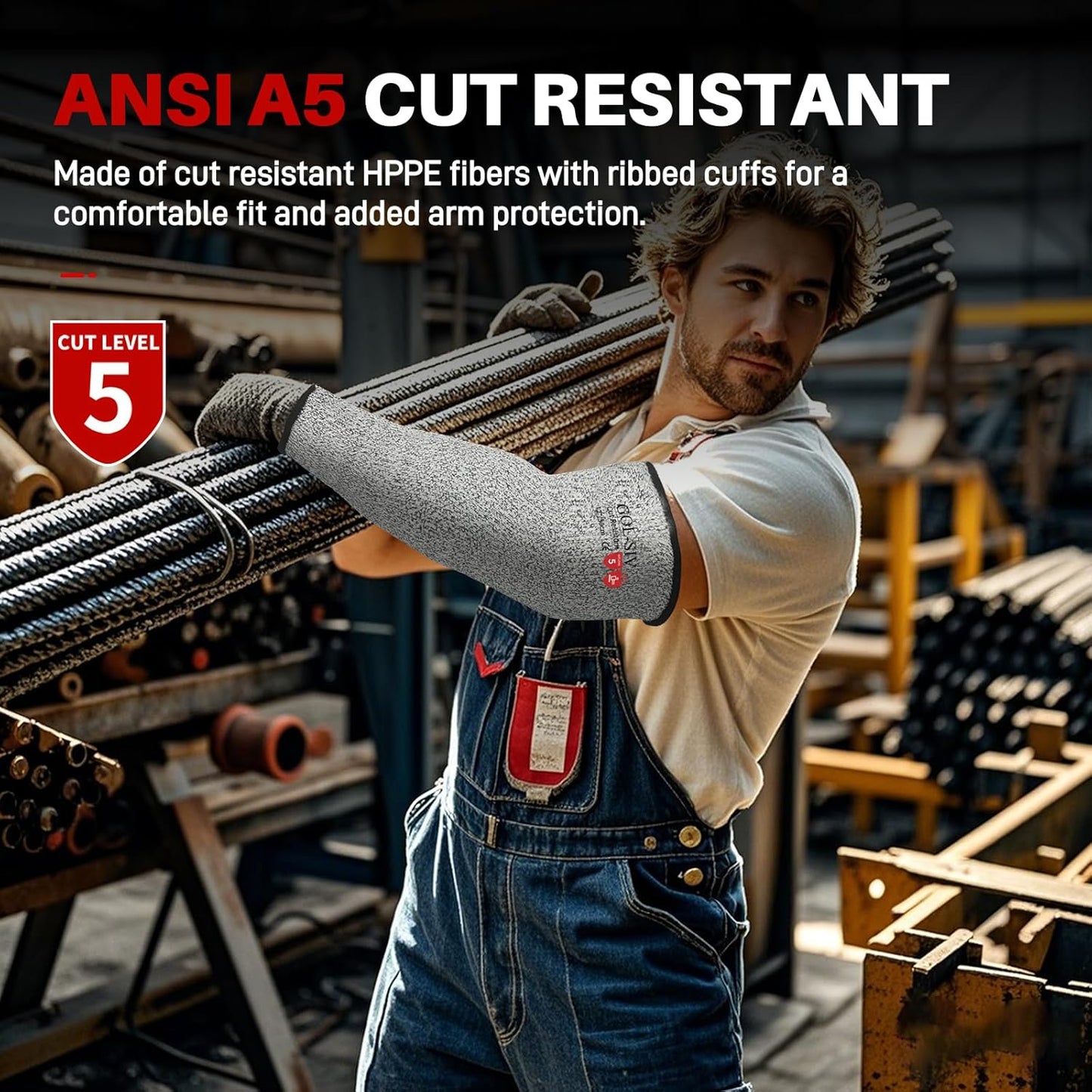 Arm Protectors For Thin Skin And Bruising, Kevlar Sleeves. A5 Level Cut Resistant Arm Sleeves For Gardening, Welding, Kitchen (Grey, 17.7 In)